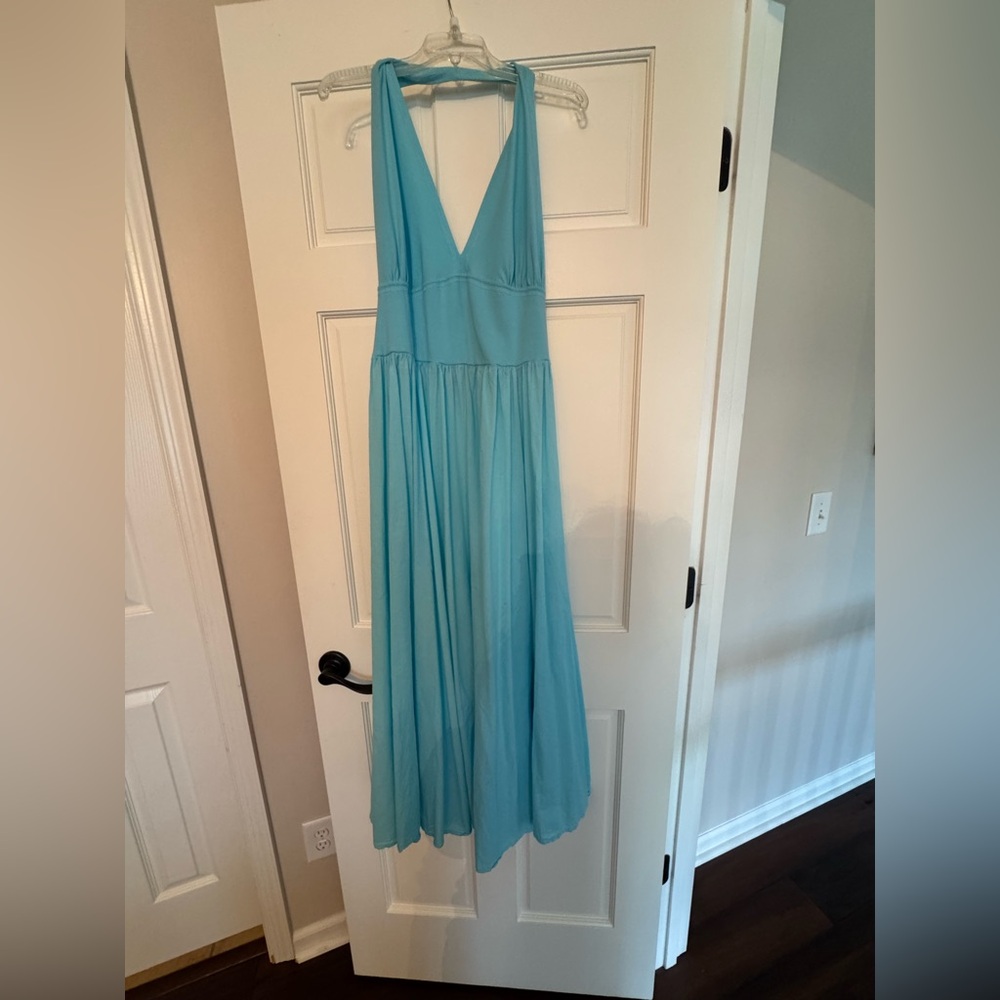 Cotton midi skirted halter dress.